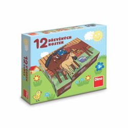 Dřevěné obrázkové kostky - Domácí zvířátka (12 kostek)