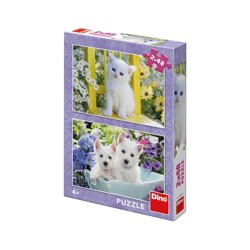 Puzzle - Koťátko a westíci (2 x 48 dílků)